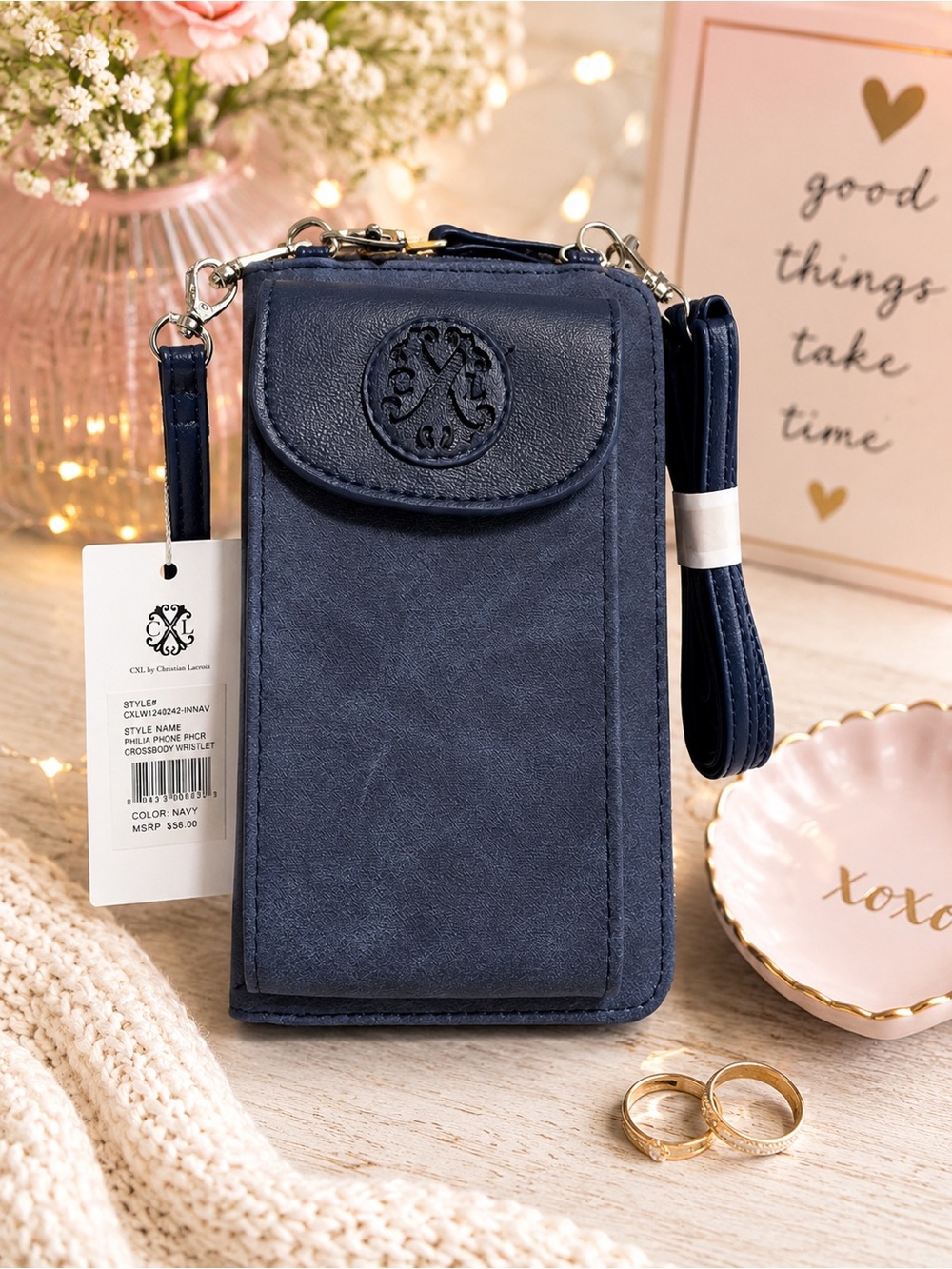 Christian Lacroix Navy Blue Crossbody Phone Wallet